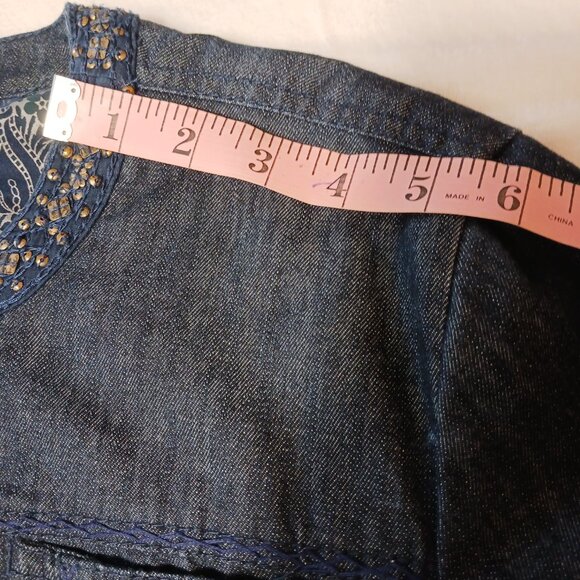 Chico's Size 3, Denim Jacket, Dark Blue, Embellished, Beautifully Lined, 3 = XL - Picture 10 of 12